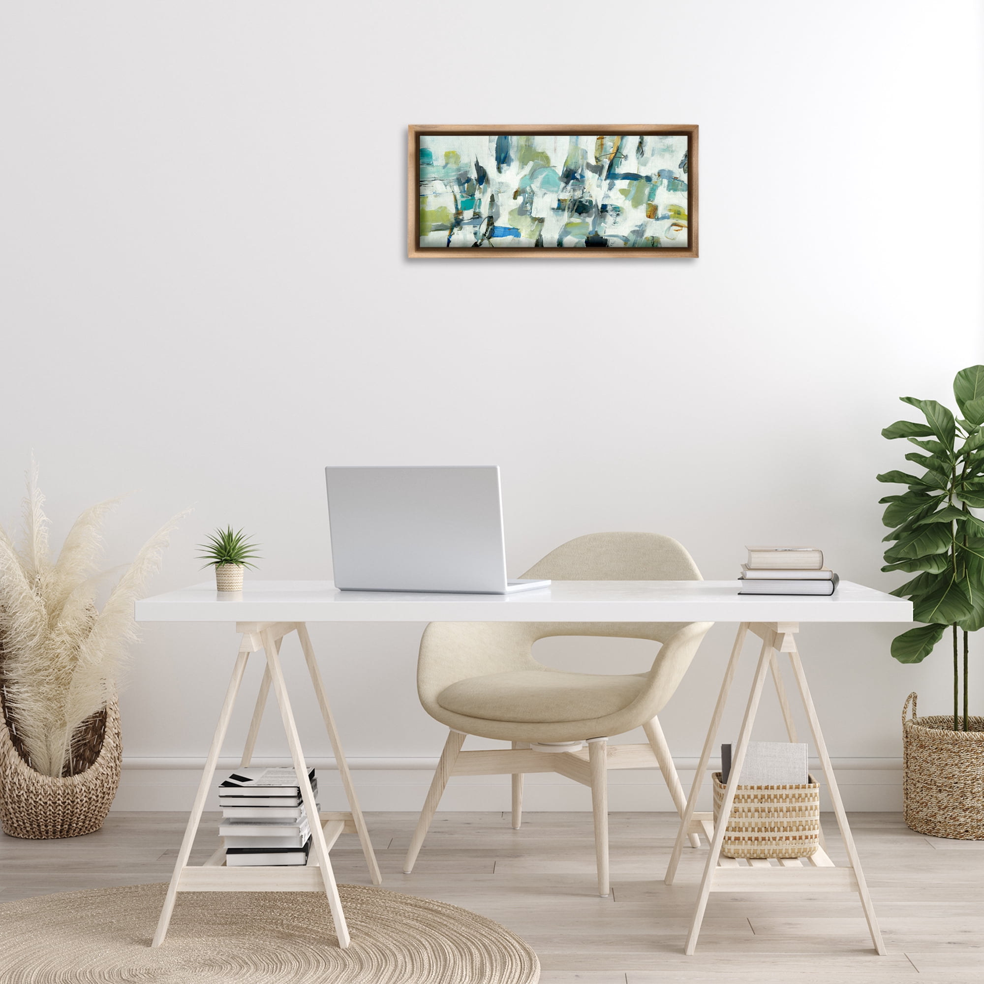 Stupell Industries Chaotic Brush Strokes Layered Abstract Painting Brown Floater Framed Canvas Art Print Wall Art, 25 x 11