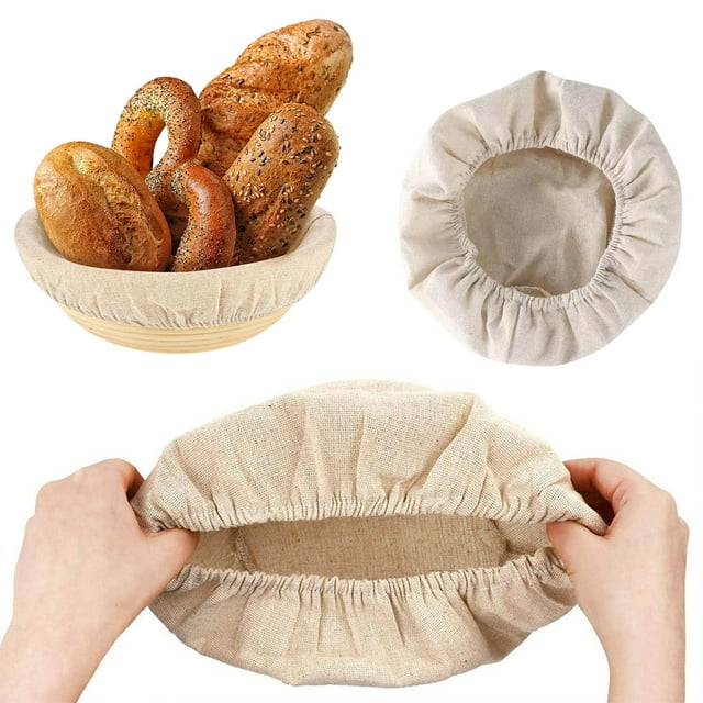 Linen Bread Proofing Basket Cloth Liner for Sourdough Baking, Natural Rattan Cover with Cotton Fabric, Reusable Dough Shaping Tool