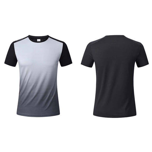 Men's Gradient Print T-Shirt Short Sleeve Sports Fitness Training Shirt for Gym,XXXL,Black