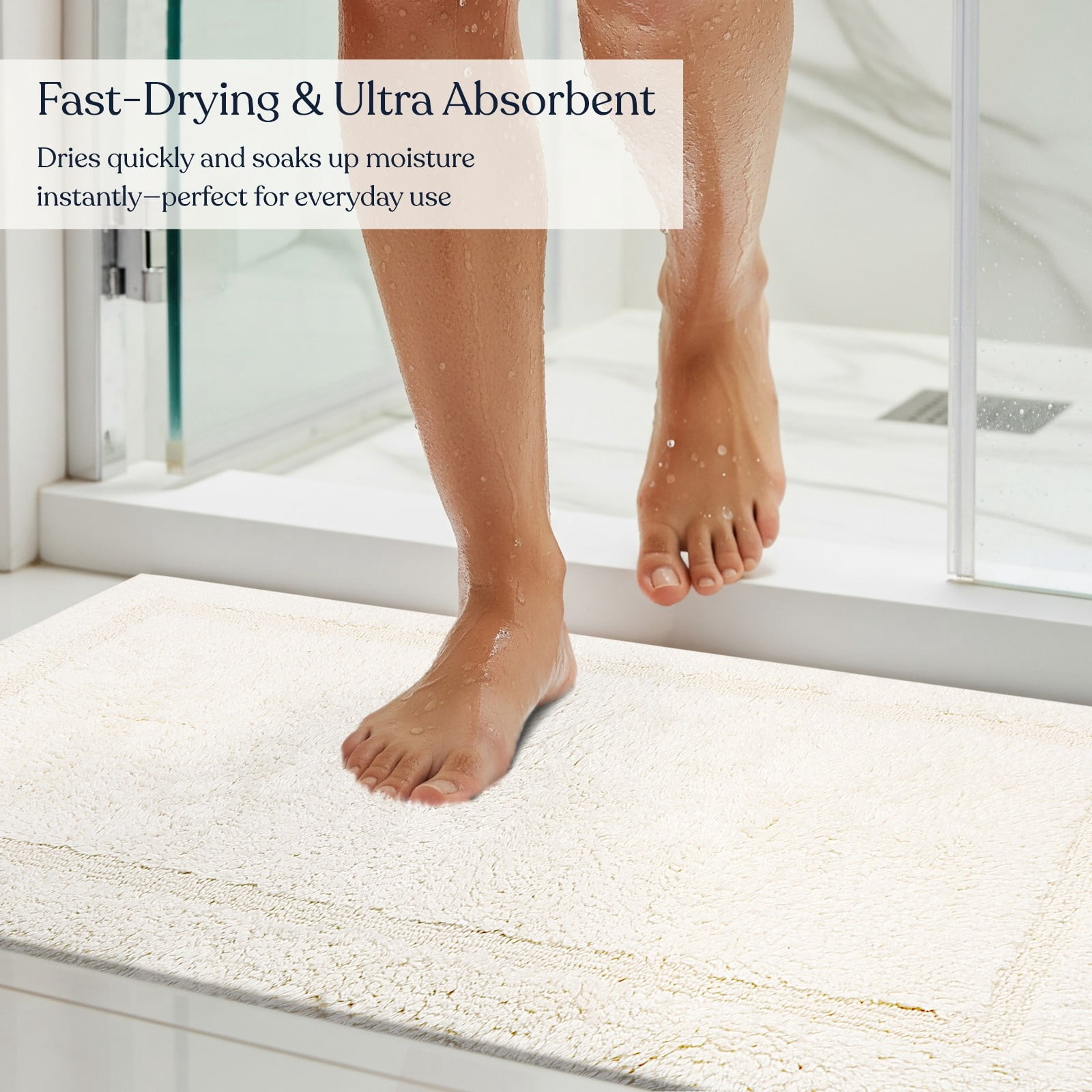 Delara Organic Cotton Reversible Bath Mat – 3000 GSM, GOTS Certified, Ultra-Thick & Super Absorbent | Soft, Plush & Quick-Drying Bathroom Rug