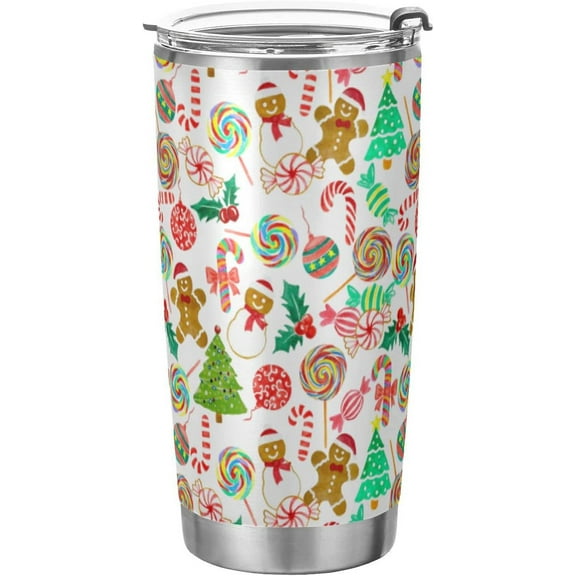 Christmas Glass Gingerbread Snowflake Candy Insulated Coffee Cup Beverage Container Office Travel Mug with Lid 20 oz Holiday Back to School Gift