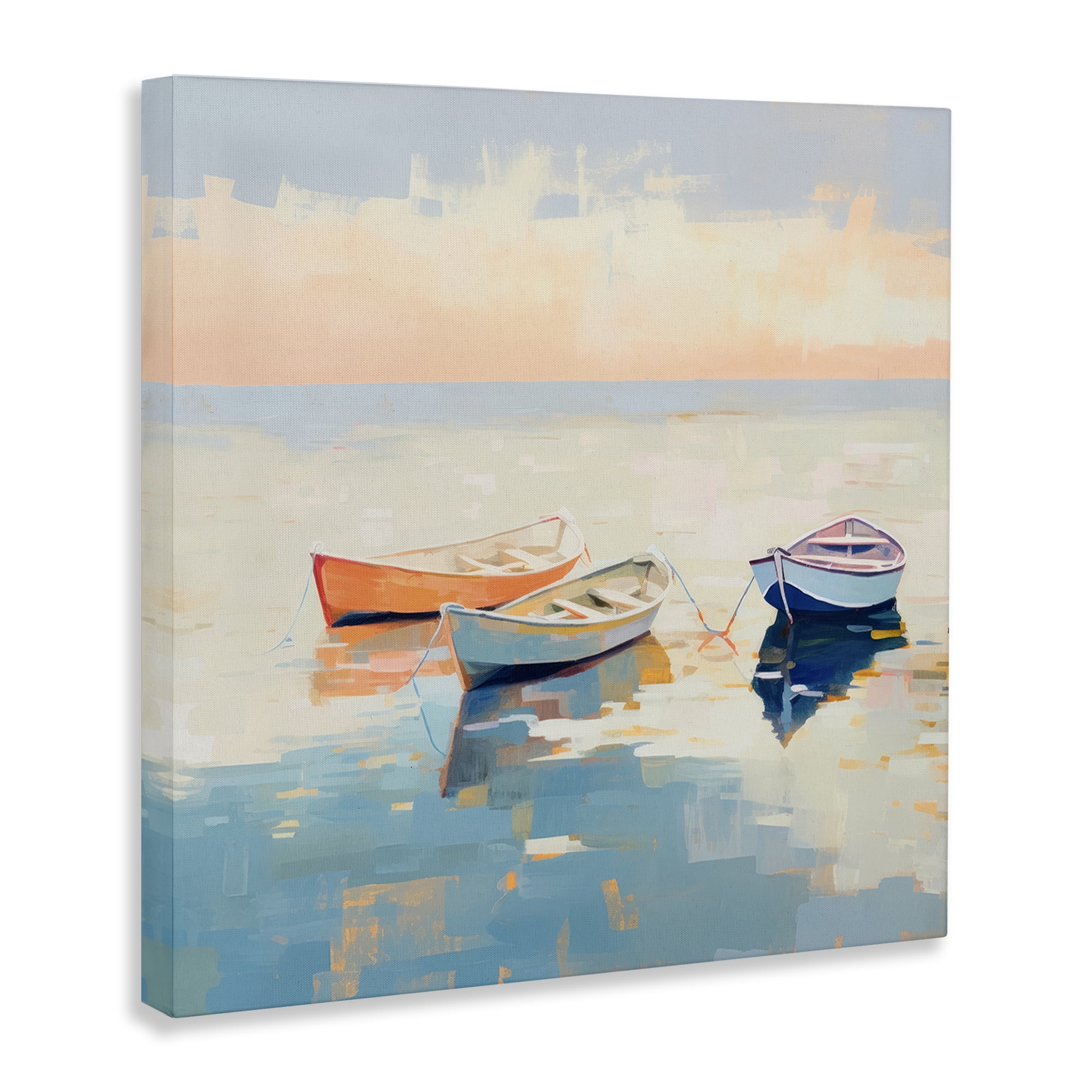 Stupell Industries Soft Pastel Boats Transportation Painting Gallery Wrapped Canvas Art Print Wall Art, 17 x 17