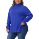 thumbnail image 4 of Suéteres de talla grande para mujer Agnes Orinda, cuello de tortuga, de manga larga, con abertura lateral, casual, suelto, pulóver de punto, 1X, azul, 4 of 6