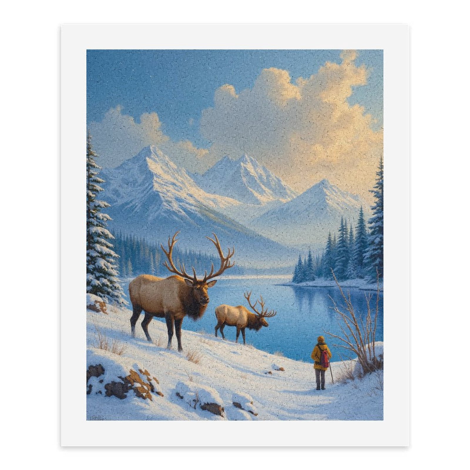 Paint by Numbers Kit for Adults, Snowy Mountain Elk Reflection Paint by Numbers, Easy Paint by Numbers Kit for Adults Beginner, DIY Adult Paint by Number Kits on Canvas, 12x16in Home Decor