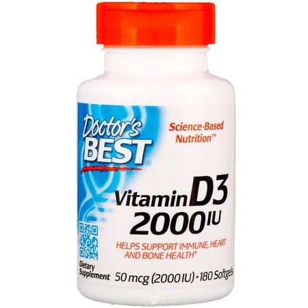 Doctor’s Best Vitamin D3 2  000 IU  Healthy Bones  Teeth  Heart Immune Support  Non-GMO  Gluten-Free  Soy Free  Pack of 2