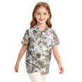 thumbnail image 6 of Kids Girls Short Sleeve Polo Shirt, Tree Leaf Camo Printed Polyester Top, Casual Outdoor Daily Wear Children Collared T-Shirt,Light Gray,120, 6 of 7