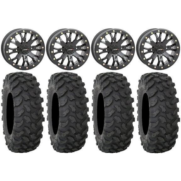 System 3 SB-4 Black (4 3) 14" Wheels 27" XTR370 Tires Can-Am Maverick X3 / Honda Pioneer 1000 / Talon