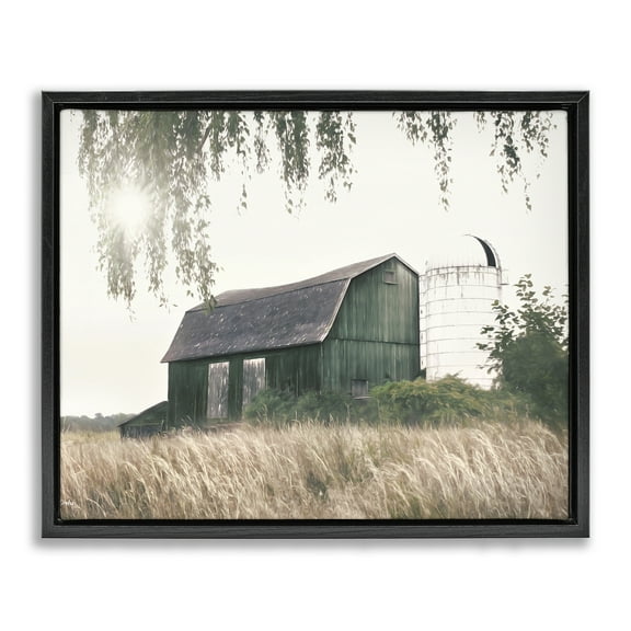 Stupell Industries Green Rustic Barn Landscape Photography Black Floater Framed Canvas Art Print Wall Art, 21 x 17