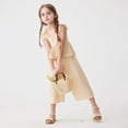 thumbnail image 2 of Baby Girl Outfit Summer Toddler Girl Camisole Outfit Linen Lace Smocked Sleeveless Tank Top and Pants 2 Piece Set Toddler Girl Outfit Beige 2 Years-3 Years, 2 of 7