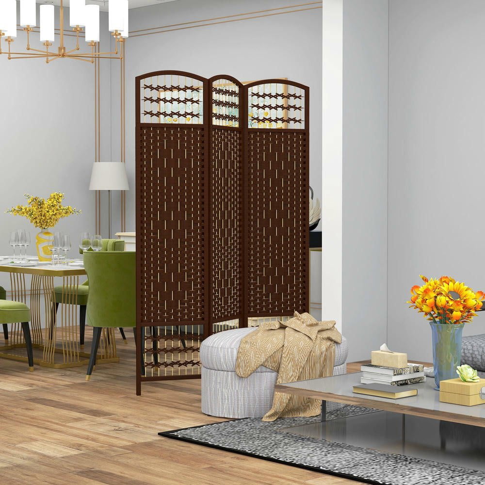Resenkos 3-Panel Folding Room Divider - Portable Wave Fiber Privacy Screen Partition, for Home Office, Brown