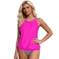 thumbnail image 3 of Womens High Neck Tankini Top Blouson Bathing Suit Top Relaxed Fit Swim Top Swimsuit No Bottom Hot Pink S, 3 of 6