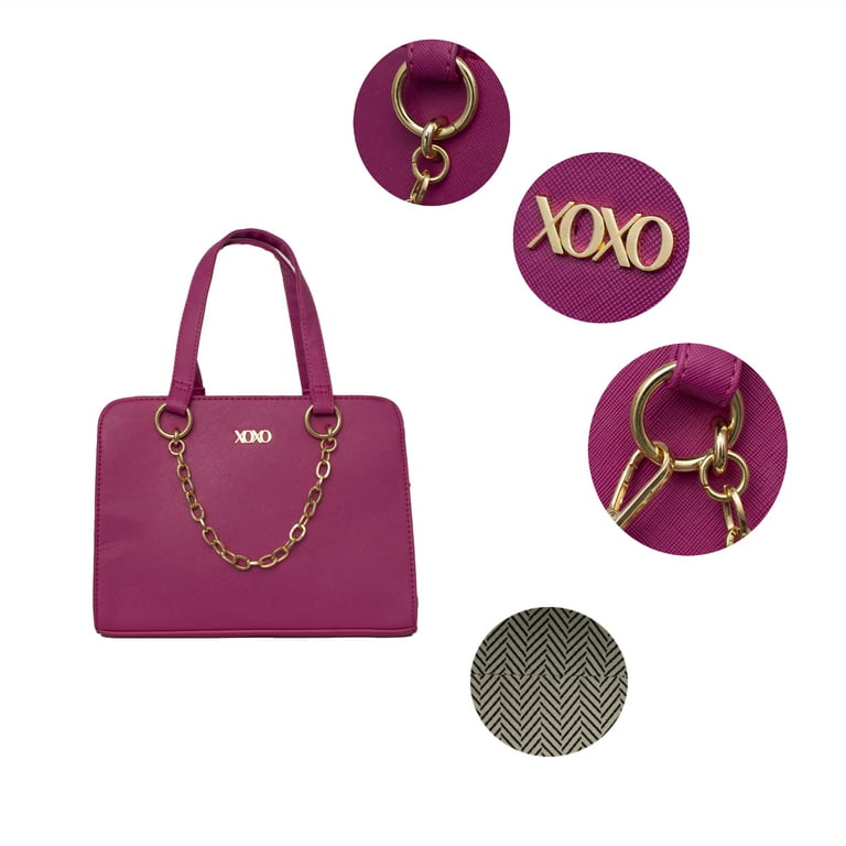 XOXO Women's Vegan Leather Large Magenta Double Handle Everyday Satchel  with Chain 