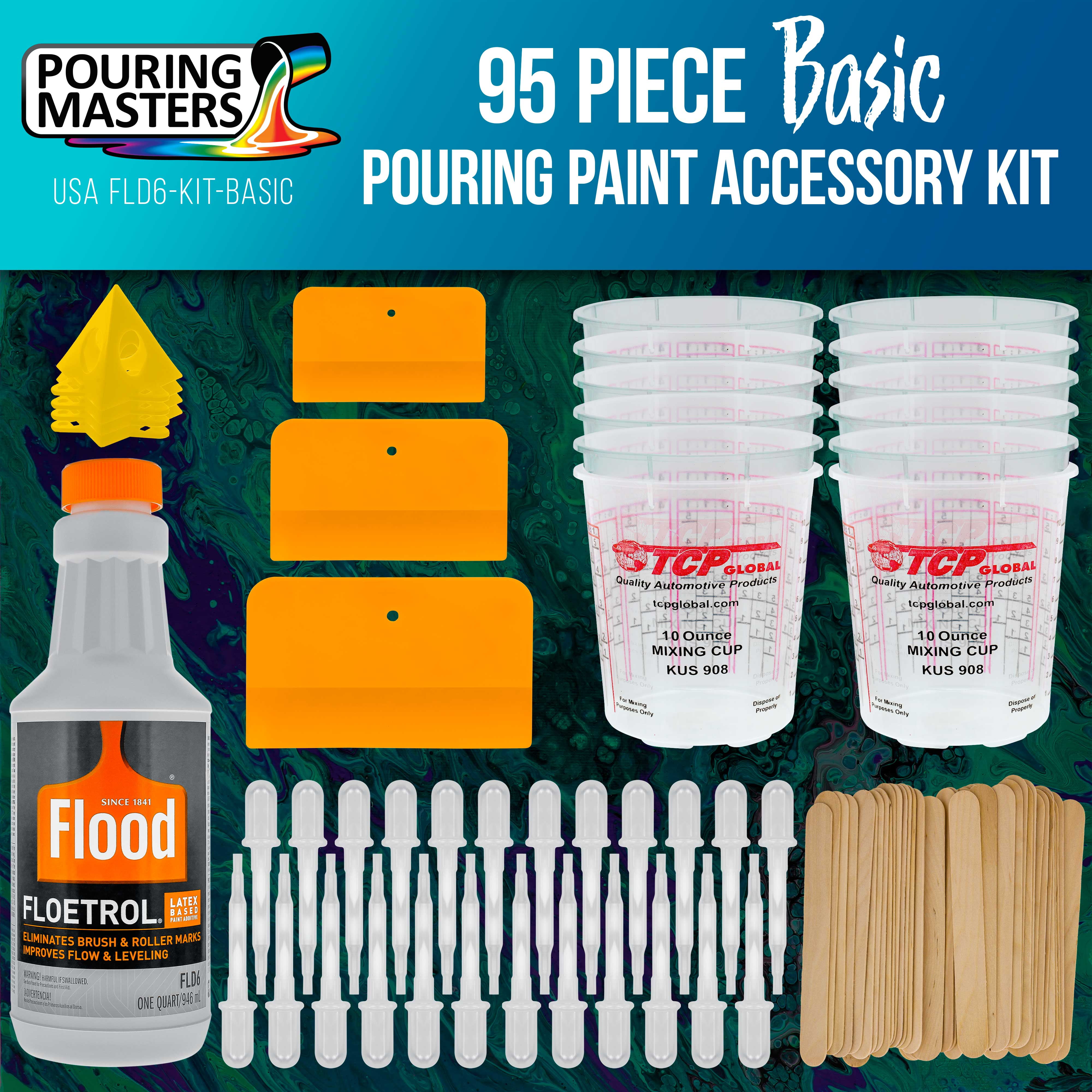 Floetrol Pouring Medium for Acrylic Paint Quart | Flood Flotrol Additive |  20x 10-Ounce Disposable Mixing Cups for Paint, Stain, Epoxy, Resin | 20x