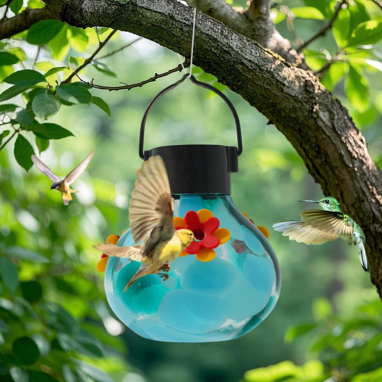 Camnix Solar Lighted Hummingbirds Feeder Automatic Unit Patio Hanging Outdoor Decoration
