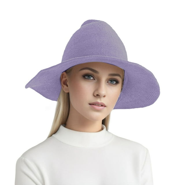 GDREDA Summer Hat Foldable Knit Pointed Witch Hat For Choice Witch Accessory,Purple