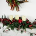 thumbnail image 2 of Northlight Pine and Berries Triple Candle Holder with Plaid Bows and Christmas Ornaments - 30", 2 of 5
