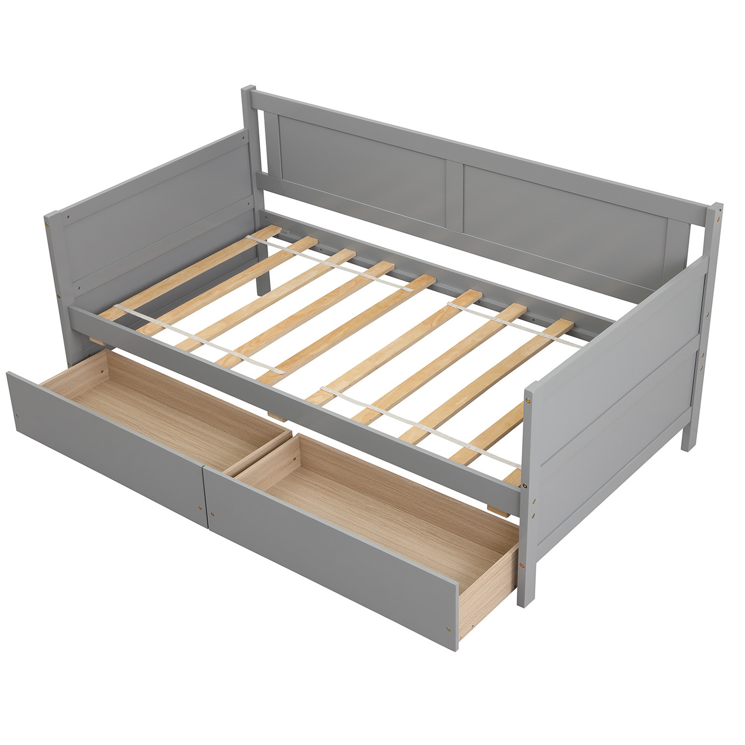 Miniyam Wooden Twin Size Daybed with 2 Drawers, Sofa Bed for Bedroom Living Room, Gray