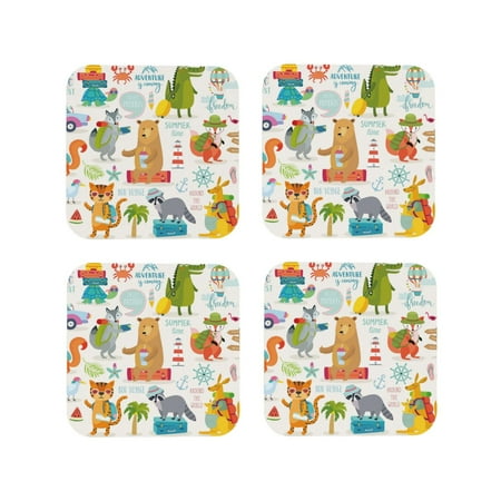 

Tideii Travel Animals for Leather Coasters 4 Pieces Anti-fouling and Anti-scalding Decorative Coasters Suitable for Restaurants Kitchens Coffee Shops-Square