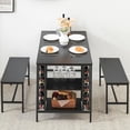 thumbnail image 1 of Dining Table Set for 4 with 2 Benches, Rectangular Table with Wine Rack & Storage Shelf, 1 of 7