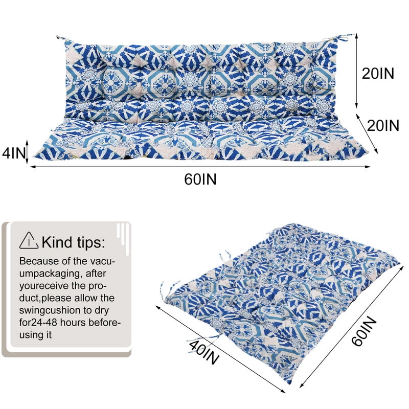 Outdoor Porch Swing Replacement Cushions, Waterproof Bench Chair cushion, 2-3 Seater Patio Swing cushion with Backrest and Ties, 4" thick