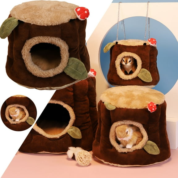Pet Enjoy Stump Hamster Bed House Hammock,Small Animal Warm Bed House Hamster Cage Nest Accessories Bedding for Sugar Glider Hamster Small Bird Pet Playing Sleeping