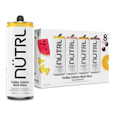NUTRL Vodka Hard Seltzer Fruit Variety, Gluten Free, 8 pack, 12 fl oz Aluminum Cans, 4.5% ABV