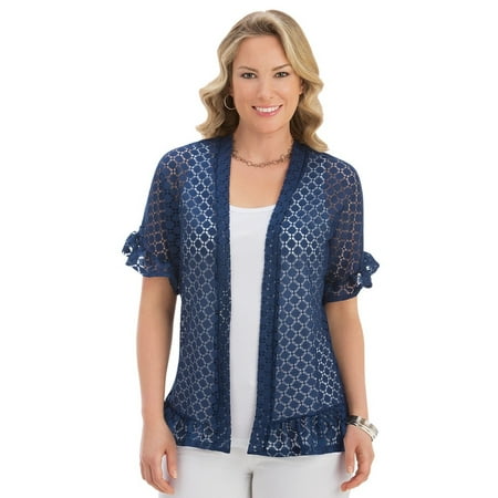 Ruffle Bed Jacket - Women's Short Sleeve Ruffle Lace Jacket, Xx-Large, Navy - Made in the USA