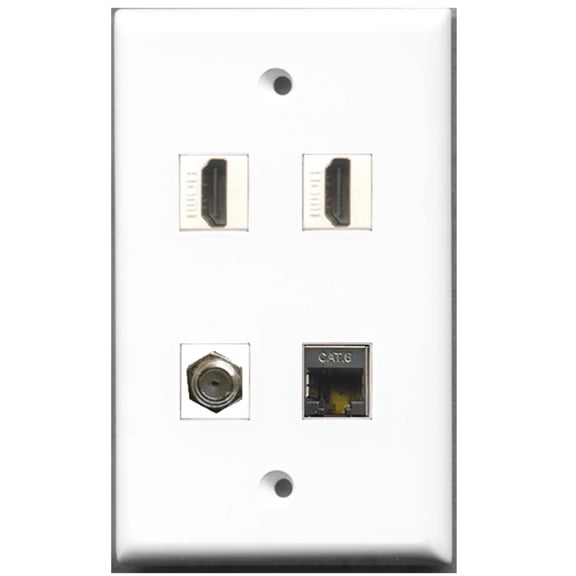 Ultra Spec Cables 2 x HDMI 1 x Coax Cable TV- F-Type 1 x Shielded Cat6 Ethernet Wall Plate