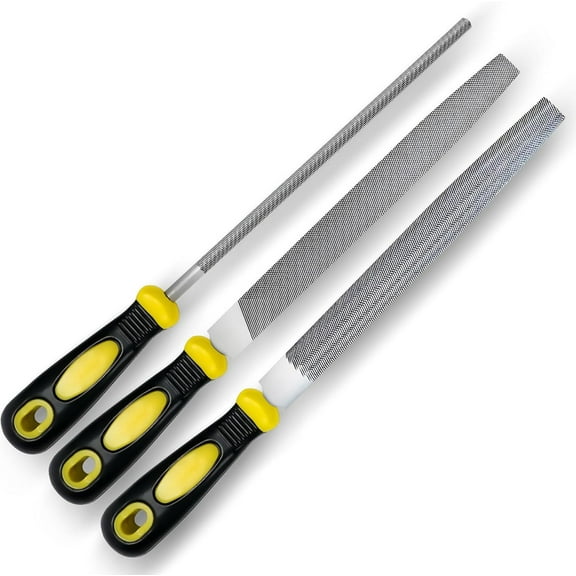 3Pcs Metal File Set, 8-Inch Professional High Carbon Steel Metal File, Includes Flat, Round, Half-Round Metal Files, Durable Hand Files Work for Metal Wood Smoothing Shaping Deburring