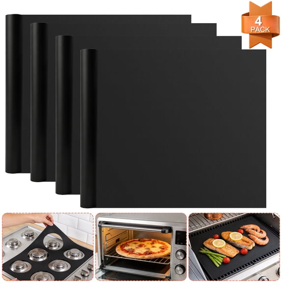 4 Pack Oven Liners for Bottom of Oven, Non Stick Heat Resistant Oven Mats, Reusable Grill Mat Stove Protector Liners, Cuttable Baking Mats for Gas Stove, BBQ, Microwave