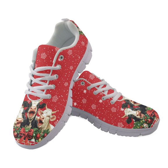 FUIALDOLG Christmas Cow Mens Athletic Trainers, Casual Lace Up Running Shoes for Gym Walking