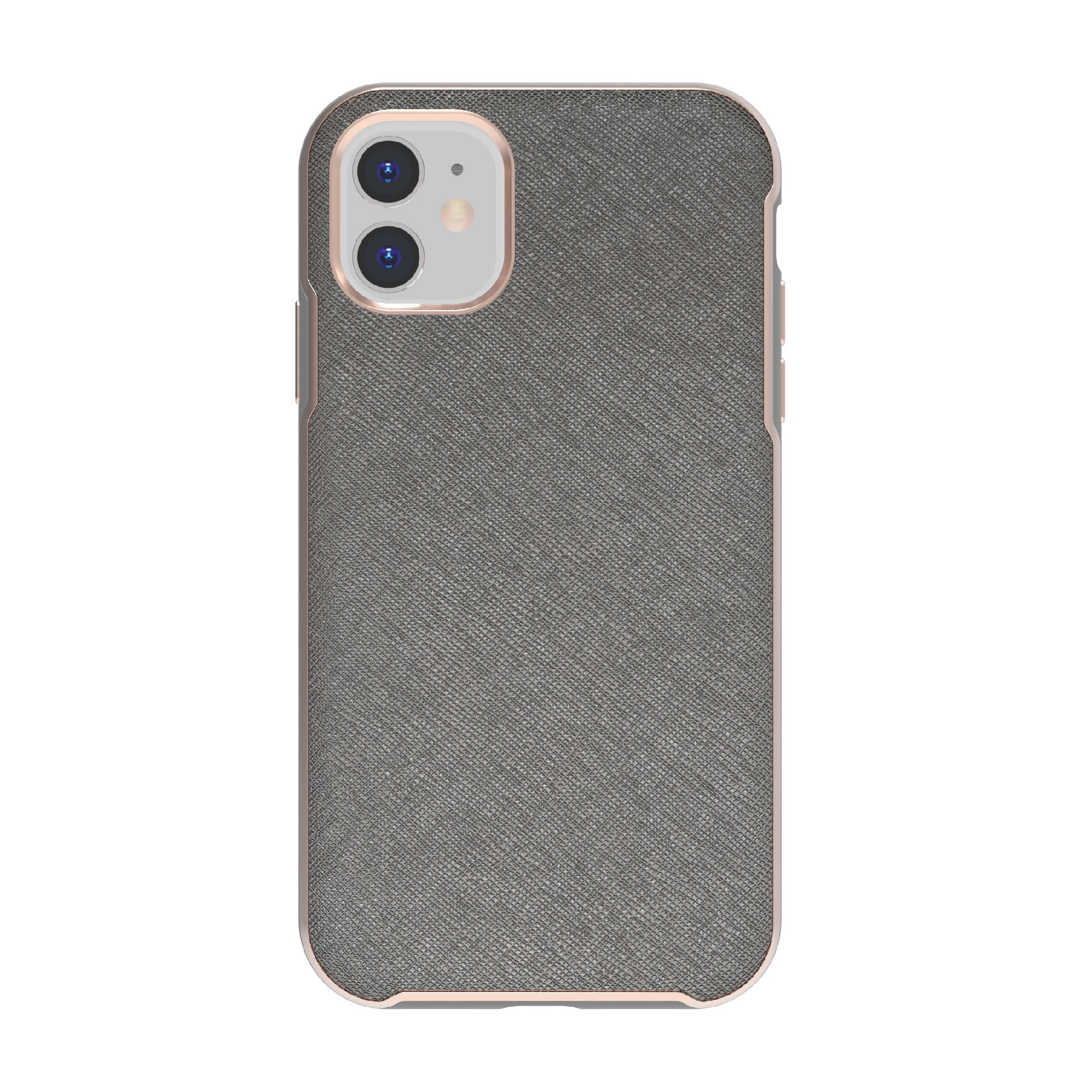 onn. Vegan Leather with Rose Gold Metallic Trim Phone Case for iPhone 11/XR, Gray