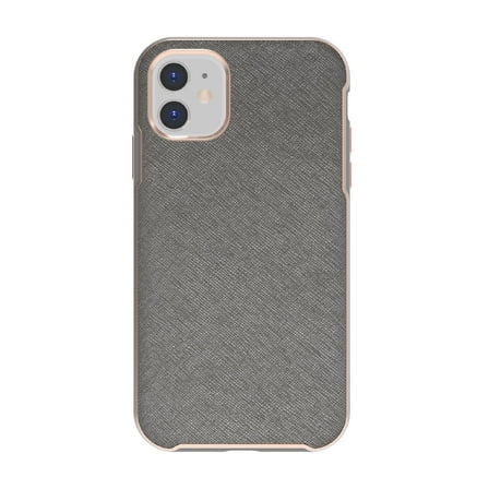 onn Vegan Leather with Rose Gold Metallic Trim Phone Case for iPhone 11/XR, Gray