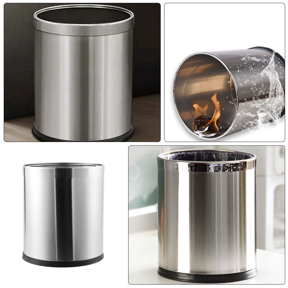 10L Round Trash Can, 2.6 Gallon Stainless Steel Wastebasket Garbage Bin Silver -Overlap Open Top Rubbish Bin for Bathroom, Kitchen, Home, Hotel, Office, School