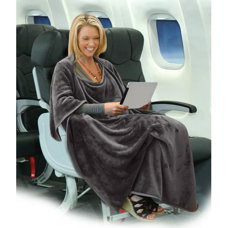 Napa 4-in-1 Multi-Purpose Travel Blanket Micro Mink Fleece Wearable Poncho with Built-in Bag Easy to Fold Great for Airplane/Car/Train 40