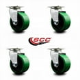 thumbnail image 2 of 4 Inch Green Poly on Cast Iron Wheel Swivel Caster Set with Roller Bearings SCC, 2 of 2