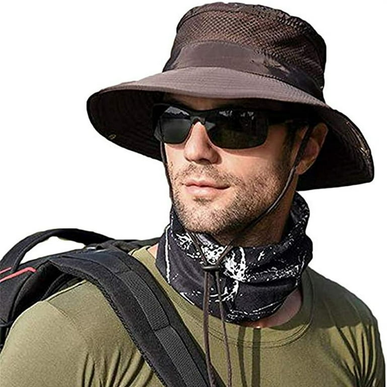 FOCUSNORM Mens UV Protection Wide Brim Sun Hats Cooling Mesh Cap Foldable  Travel Outdoor Fishing Hat