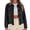 Black, variant on Women's Cropped Faux Denim Jacket Pearl Studded Lapel Long Sleeve Faux Jean Jacket with Chest Pockets