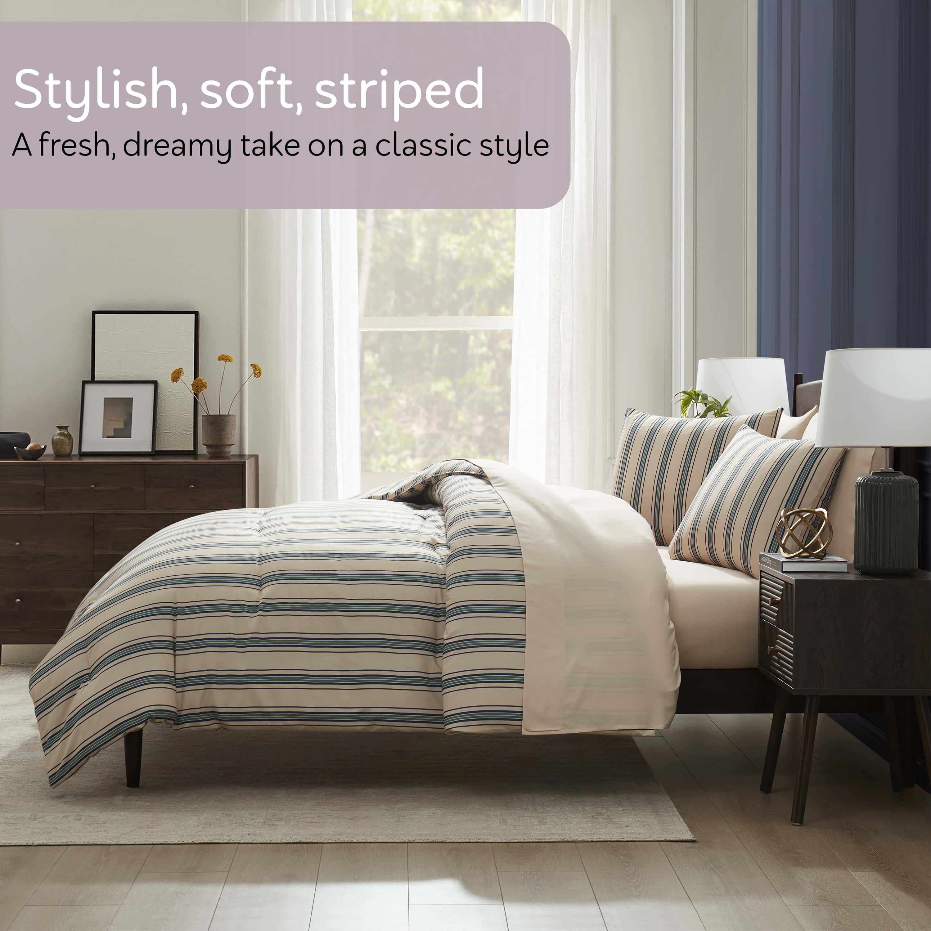 Virtu Twin XL Comforter Set, Bed In A Bag 5 Pc Striped Bedding Set, Cream