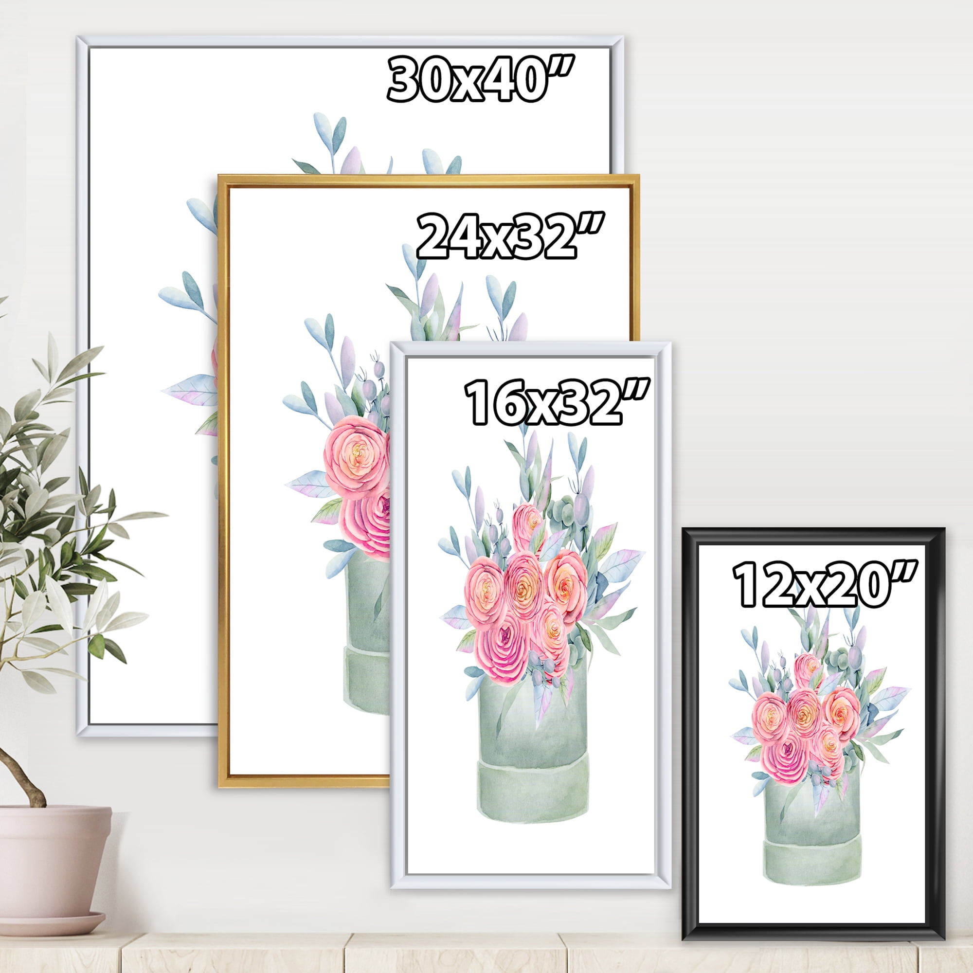 Designart 'Pink Roses With Gift Box' Farmhouse Framed Canvas Wall Art Print
