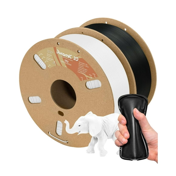 DURAMIC 3D TPU Filament 1.75mm Black White, TPU Flexible Filament 95A, Soft TPU 3D Printing Filament, 1kg Spool, Dimensional Accuracy +/- 0.05mm, Black White 2 Pack