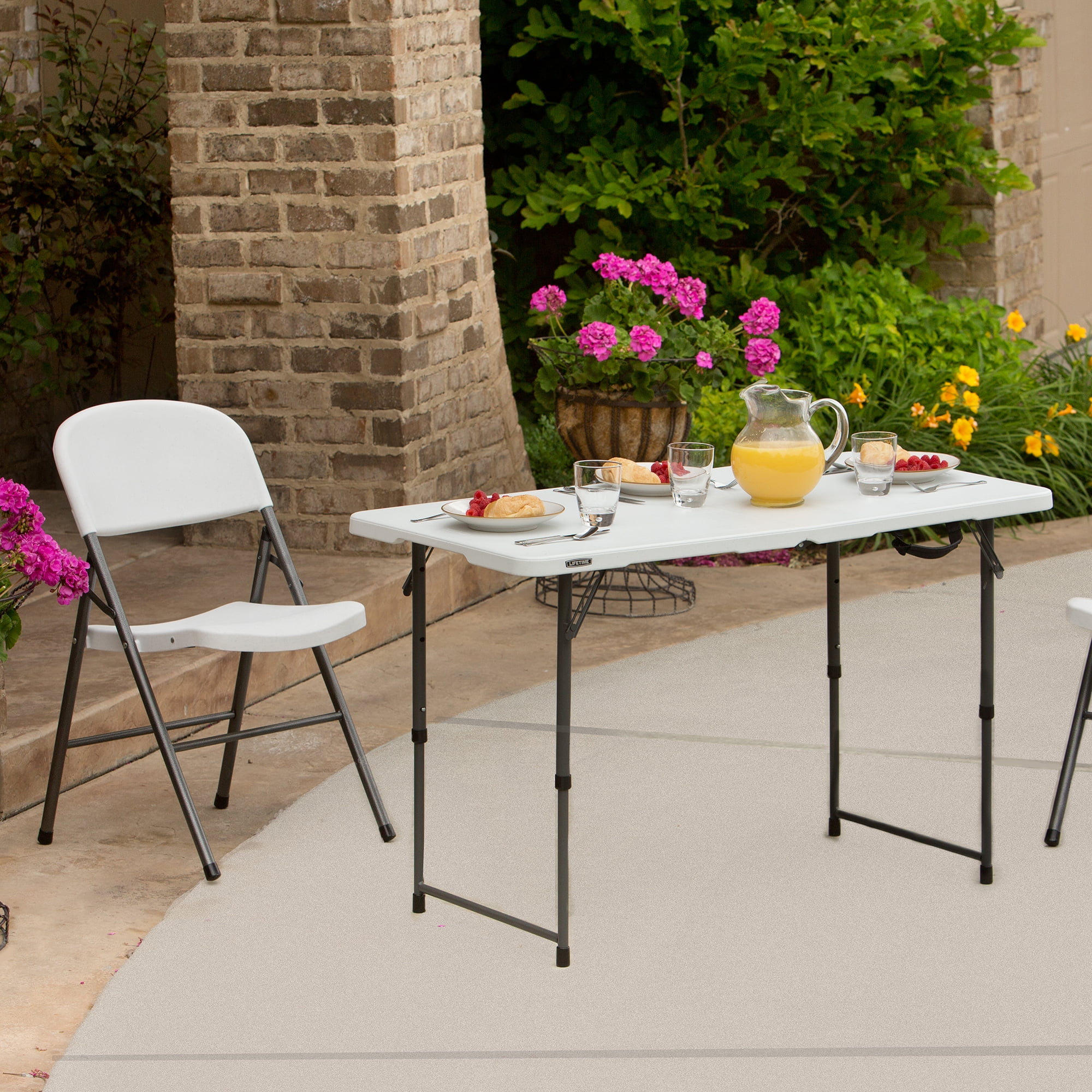 Lifetime 4 Foot Fold-in-Half Adjustable Height Table, Indoor/Outdoor Essential, White (80509)
