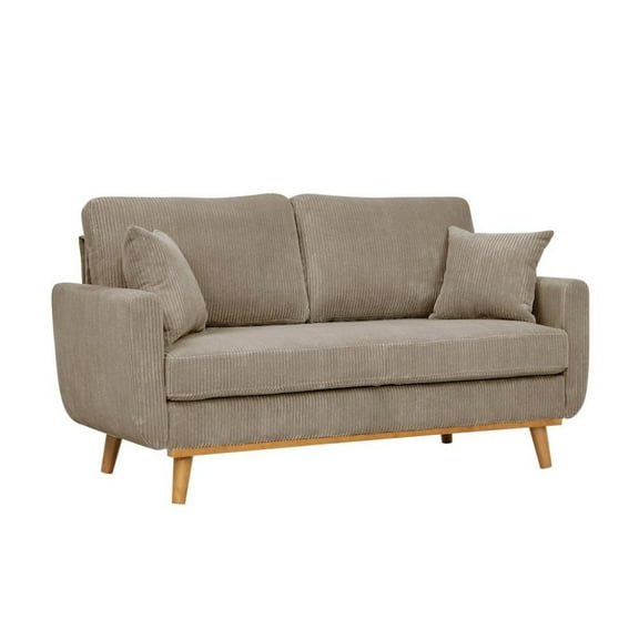 FurniFact Modern Corduroy Loveseat Sofa in Camel Brown with Wood Frame Base