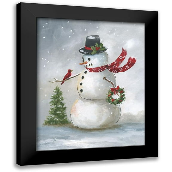 Nan 12x14 Black Modern Framed Museum Art Print Titled - Snowman and Cardinal II