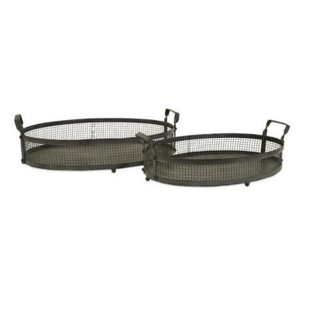 Set of 2 Contemporary Gray Decorative Stackable Serving Trays