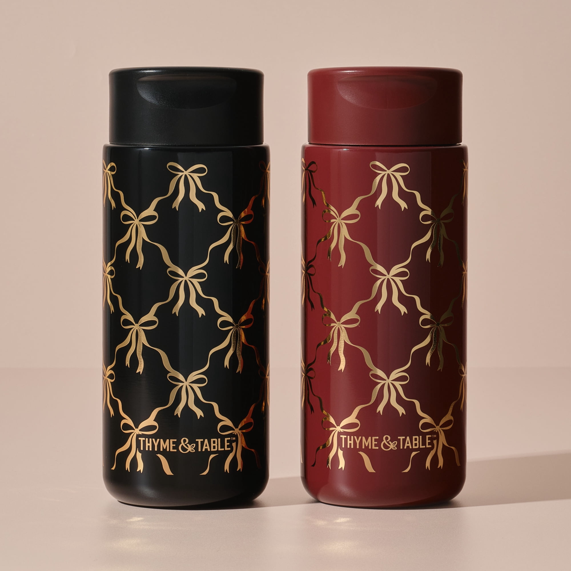 Thyme & Table 22oz Stainless Steel Coffee Tumbler, Black Bows