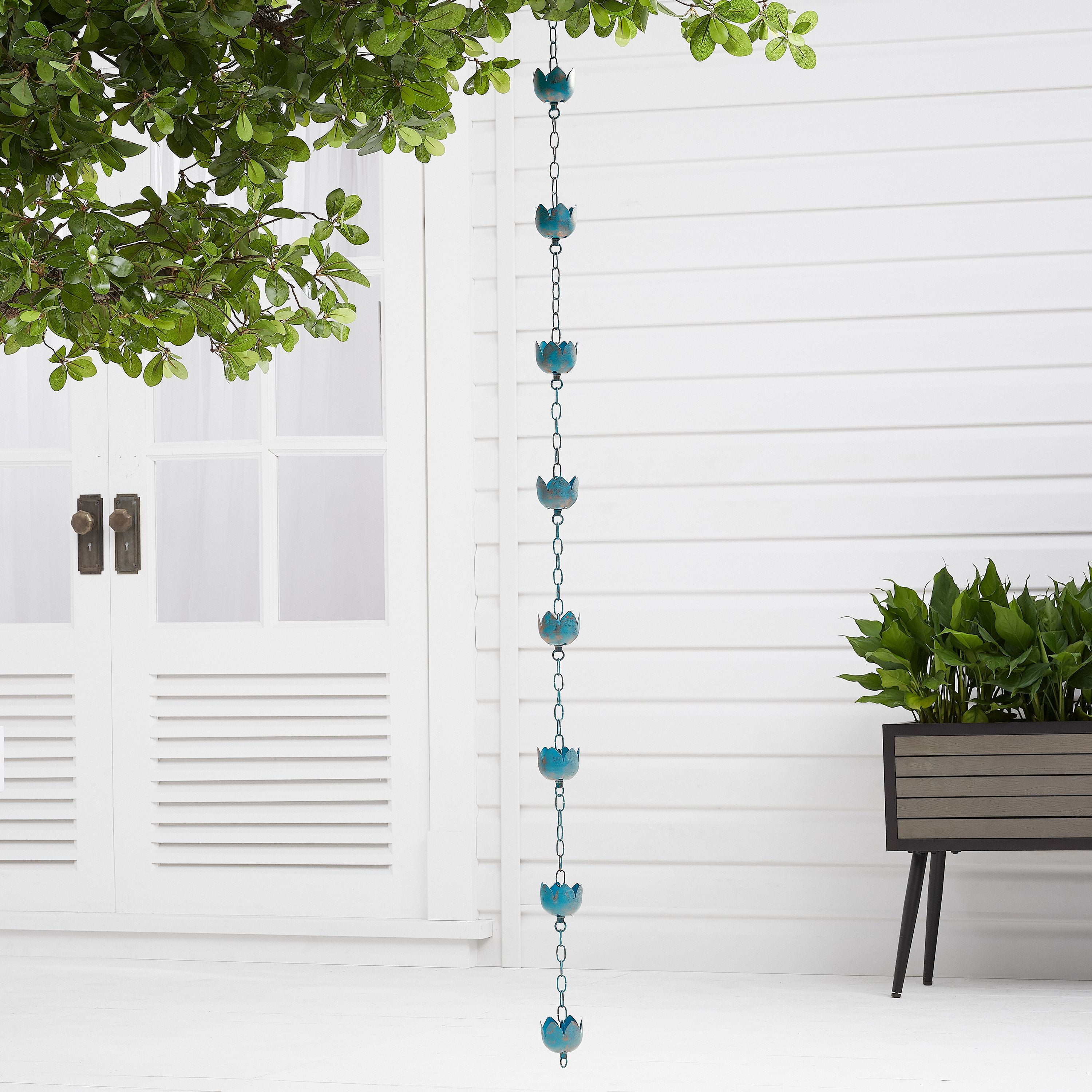 Better Homes & Gardens Patina Lotus Flower Metal Hanging Rain Chime