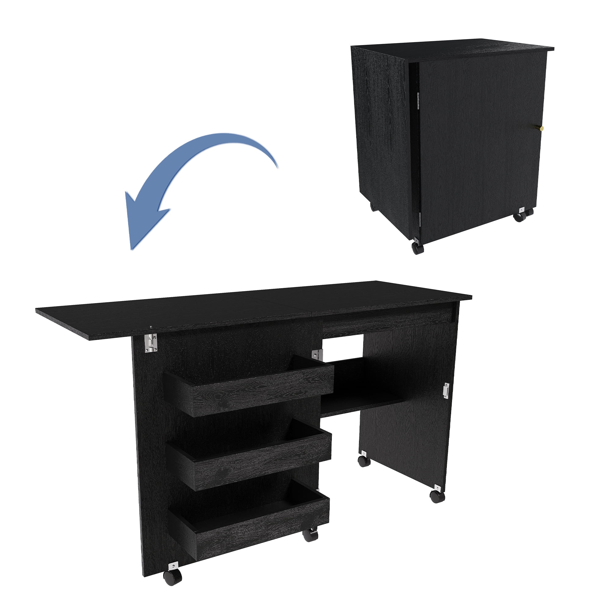 4-in-1 Folding Sewing Table with Storage 5 Wheels for Craft Room Bedroom Living Room