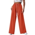 thumbnail image 4 of Lmueinov Wide Leg Pants for Women 100% Cotton Casual Long Pants Drawstring Elastic Waist Trousers with Pockets Loose Fit Lightweight Lounge Pants for Daily Vacation Wear, 4 of 5