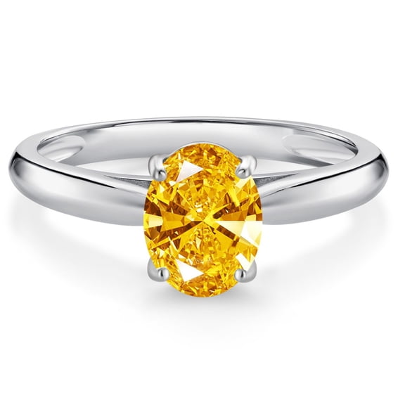 Gem Stone King 10K White Gold Golden Yellow Zirconia Solitaire Engagement Ring for Women (1.21 Cttw, Oval 8X6MM, Gemstone Birthstone, Size 9)